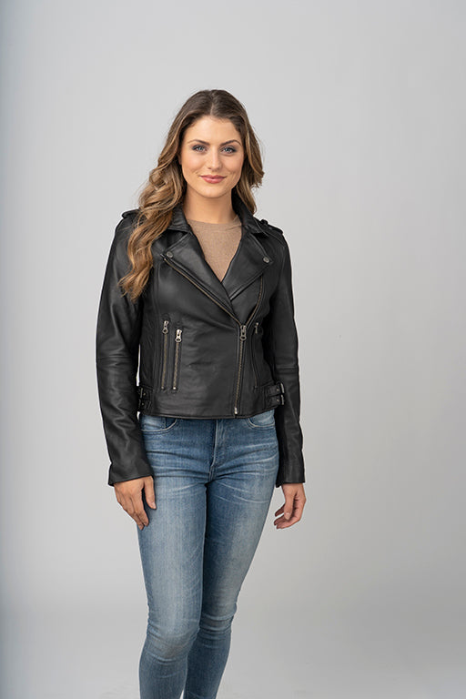 Ladies Lamb Leather Biker Jacket | Burks Bay